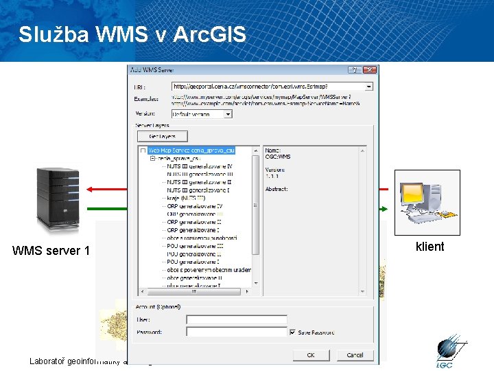 Služba WMS v Arc. GIS WMS server 1 Laboratoř geoinformatiky a kartografie klient 