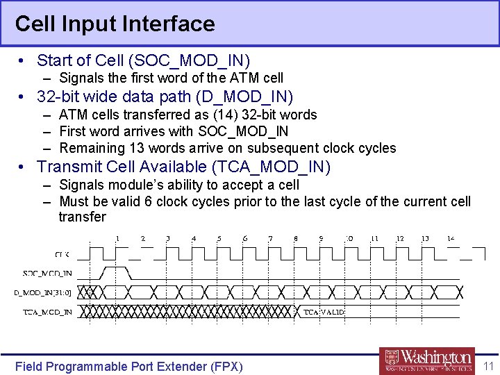 Cell Input Interface • Start of Cell (SOC_MOD_IN) – Signals the first word of