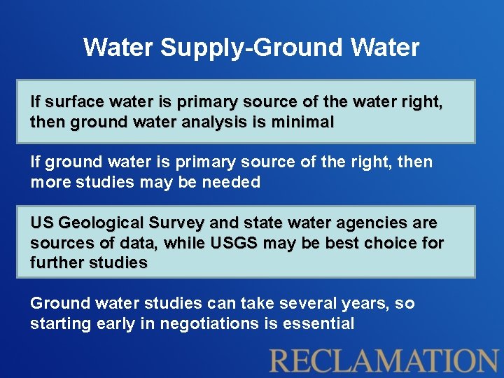 Water Supply-Ground Water If surface water is primary source of the water right, then