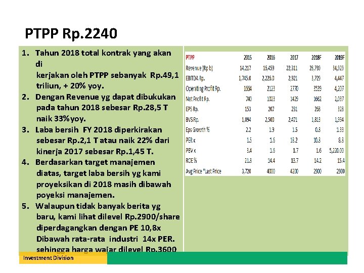 PTPP Rp. 2240 1. Tahun 2018 total kontrak yang akan di kerjakan oleh PTPP