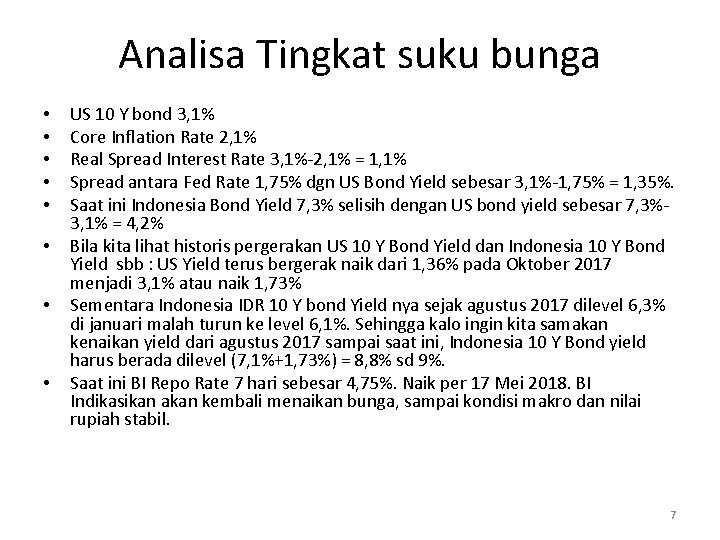 Analisa Tingkat suku bunga • • US 10 Y bond 3, 1% Core Inflation