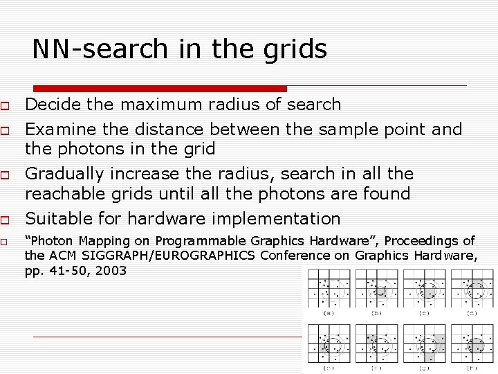  NN-search in the grids Decide the maximum radius of search Examine the distance