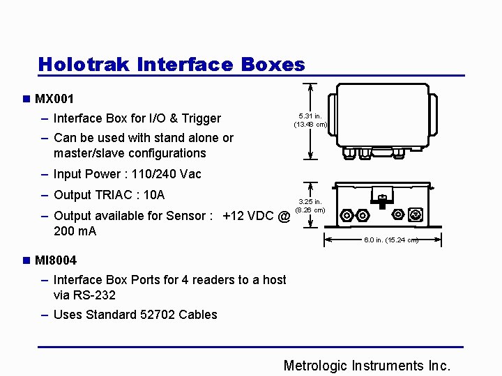 Holotrak Interface Boxes n MX 001 – Interface Box for I/O & Trigger 5.