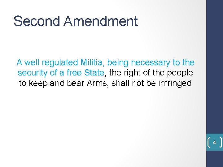 Second Amendment A well regulated Militia, being necessary to the security of a free