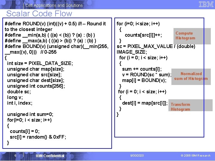 Cell Applications and Solutions Scalar Code Flow #define ROUND(v) (int)((v) + 0. 5) //!--