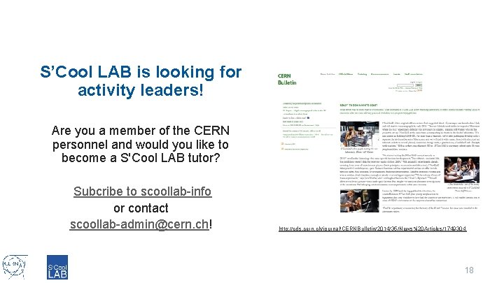 S’Cool LAB is looking for activity leaders! Are you a member of the CERN