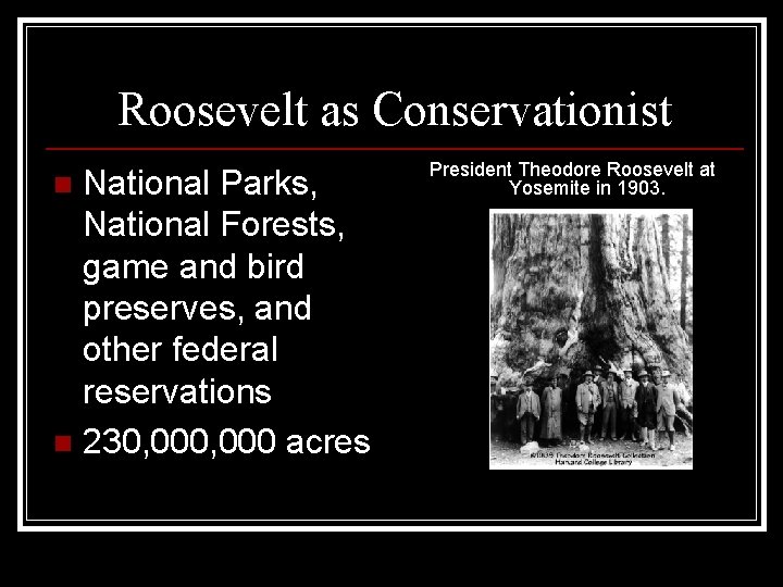 Roosevelt as Conservationist National Parks, National Forests, game and bird preserves, and other federal