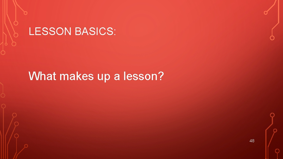 LESSON BASICS: What makes up a lesson? 48 
