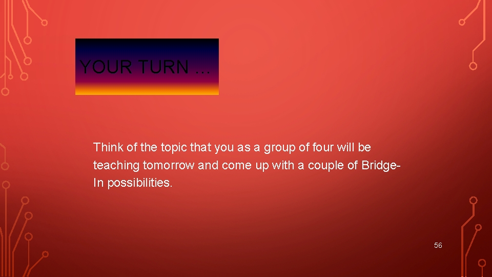 YOUR TURN … Think of the topic that you as a group of four