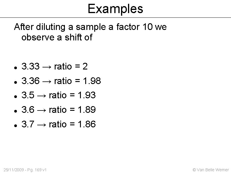 Examples After diluting a sample a factor 10 we observe a shift of 3.