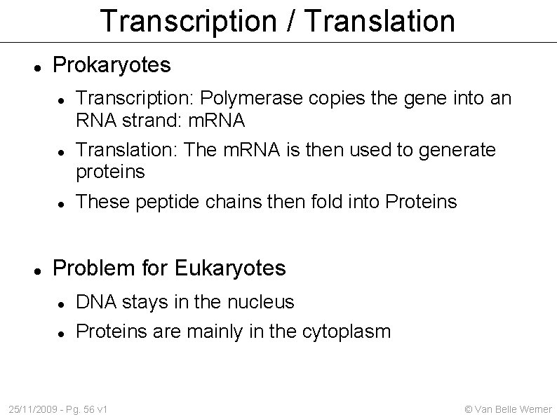 Transcription / Translation Prokaryotes Transcription: Polymerase copies the gene into an RNA strand: m.