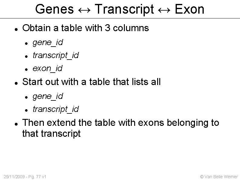 Genes ↔ Transcript ↔ Exon Obtain a table with 3 columns gene_id transcript_id exon_id