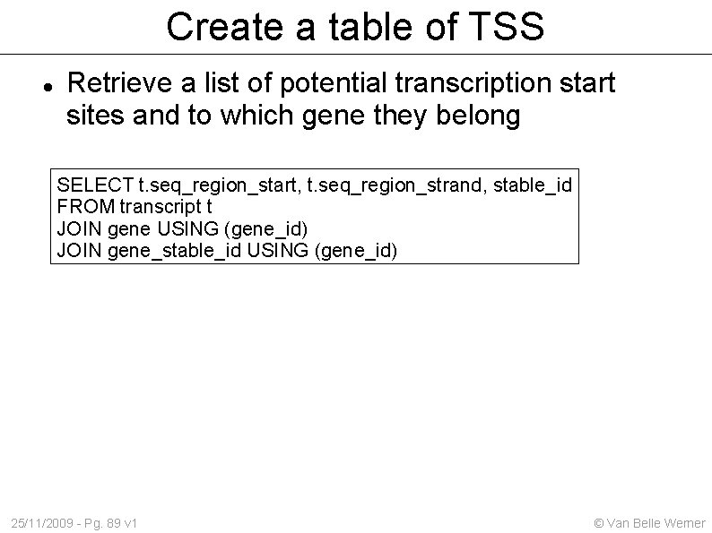 Create a table of TSS Retrieve a list of potential transcription start sites and