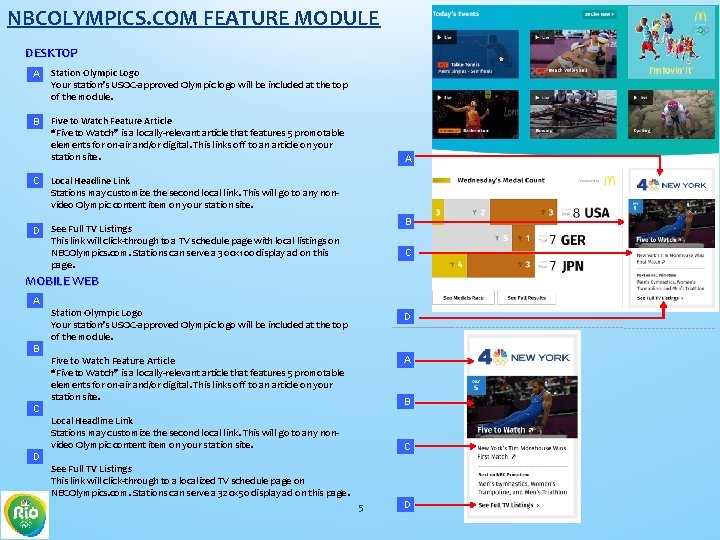 NBCOLYMPICS. COM FEATURE MODULE DESKTOP A Station Olympic Logo Your station’s USOC-approved Olympic logo