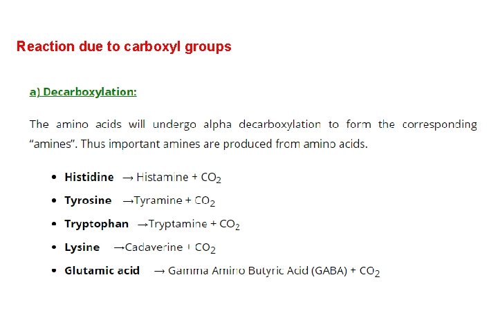 Reaction due to carboxyl groups 