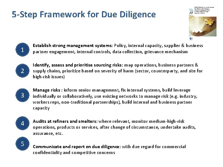 5 -Step Framework for Due Diligence 1 Establish strong management systems: Policy, internal capacity,