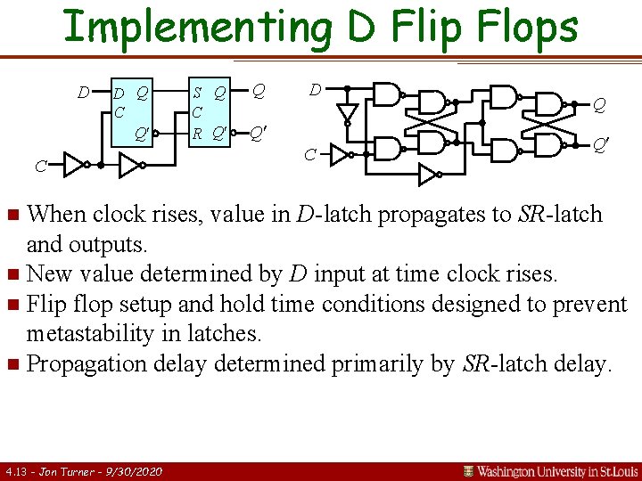 Implementing D Flip Flops D D Q C Q C n When S Q