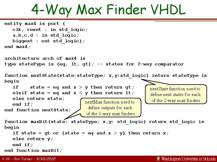 4 -Way Max Finder VHDL entity max 4 is port ( clk, reset :