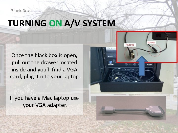 Black Box TURNING ON A/V SYSTEM Once the black box is open, pull out