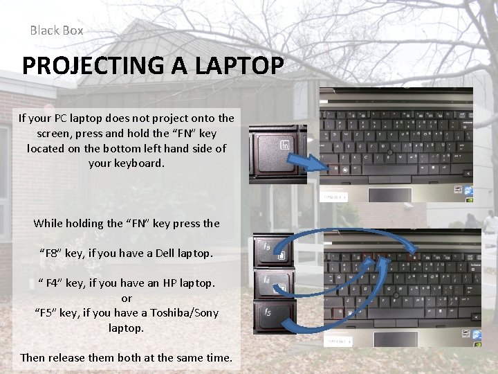 Black Box PROJECTING A LAPTOP If your PC laptop does not project onto the