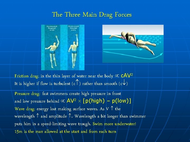 The Three Main Drag Forces Friction drag: drag in the thin layer of water