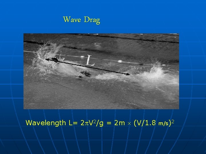 Wave Drag Wavelength L= 2 V 2/g = 2 m (V/1. 8 m/s)2 