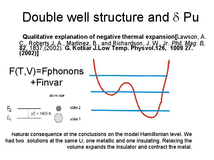 Double well structure and d Pu Qualitative explanation of negative thermal expansion[Lawson, A. C.
