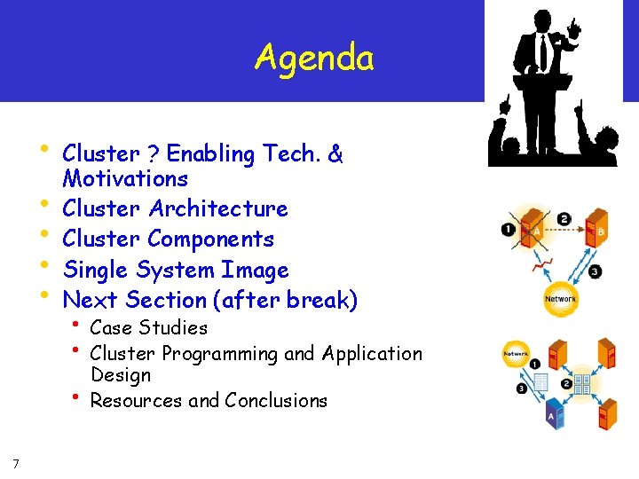 Agenda • Cluster ? Enabling Tech. & • • Motivations Cluster Architecture Cluster Components Agenda • Cluster ? Enabling Tech. & • • Motivations Cluster Architecture Cluster Components