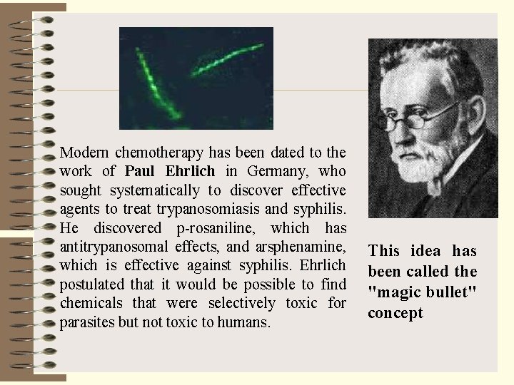 Modern chemotherapy has been dated to the work of Paul Ehrlich in Germany, who