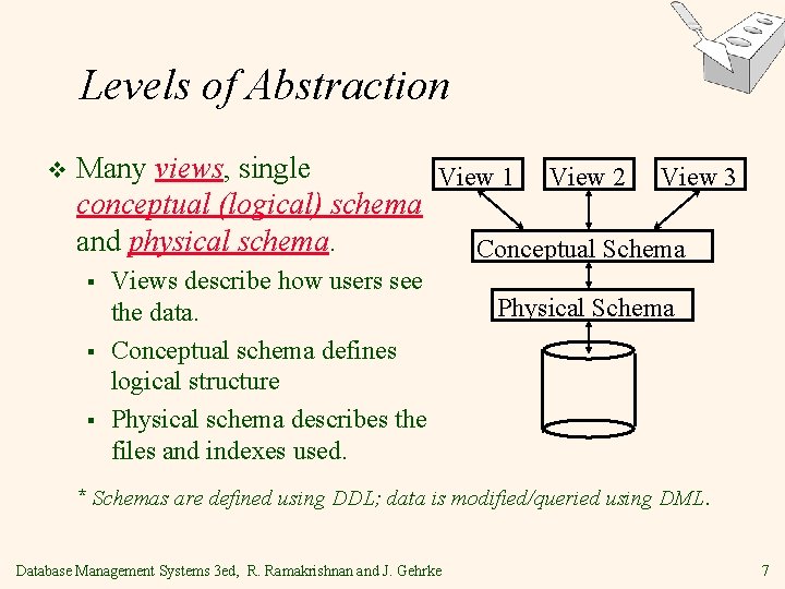 Levels of Abstraction v Many views, single View 1 View 2 View 3 conceptual