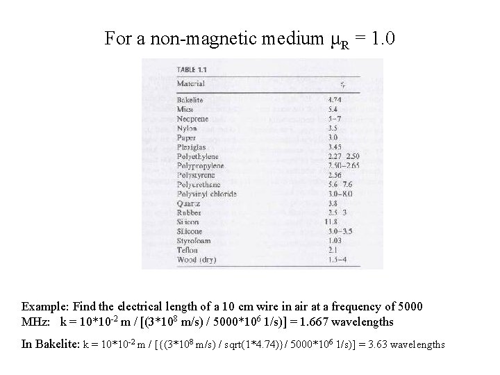 For a non-magnetic medium μR = 1. 0 Example: Find the electrical length of