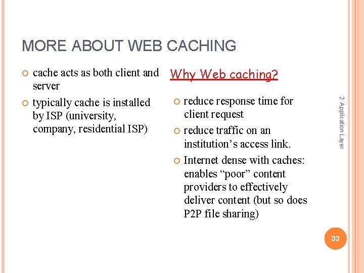 MORE ABOUT WEB CACHING 2: Application Layer cache acts as both client and Why