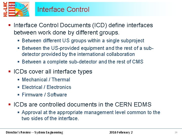 Interface Control § Interface Control Documents (ICD) define interfaces between work done by different