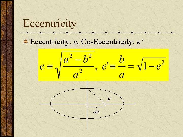 Eccentricity: e, Co-Eccentricity: e’ F ae 