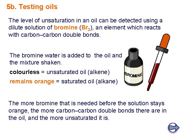 5 b. Testing oils The level of unsaturation in an oil can be detected