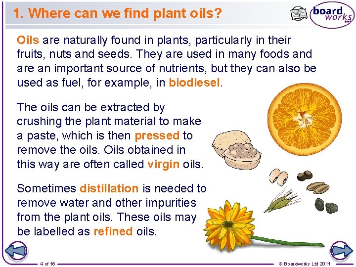1. Where can we find plant oils? Oils are naturally found in plants, particularly