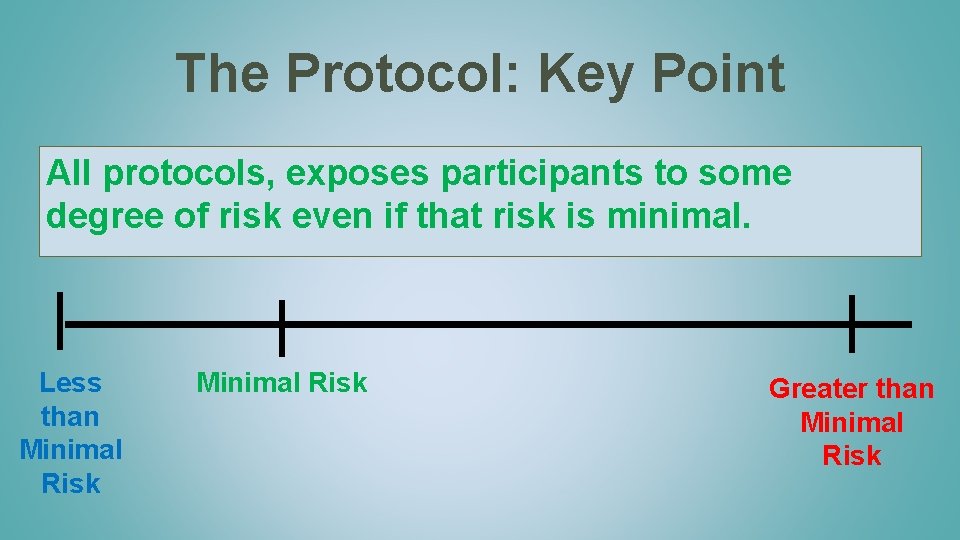 The Protocol: Key Point All protocols, exposes participants to some degree of risk even