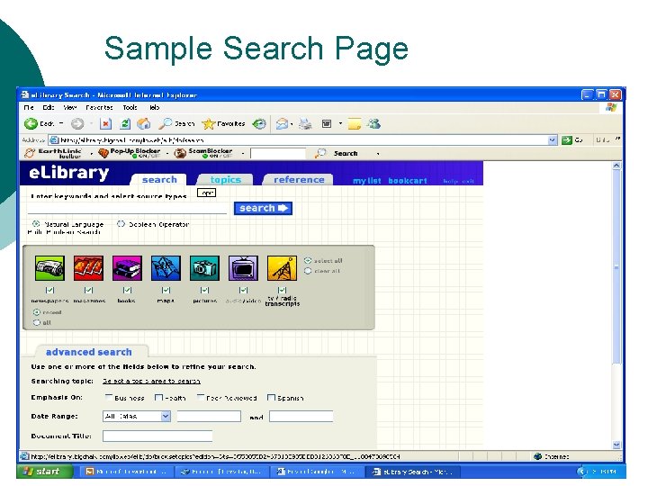 Sample Search Page 