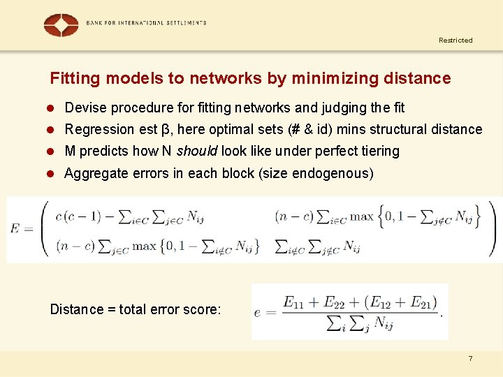 Restricted Fitting models to networks by minimizing distance l Devise procedure for fitting networks