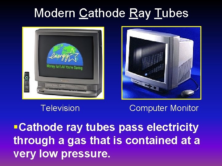 Modern Cathode Ray Tubes Television Computer Monitor §Cathode ray tubes pass electricity through a