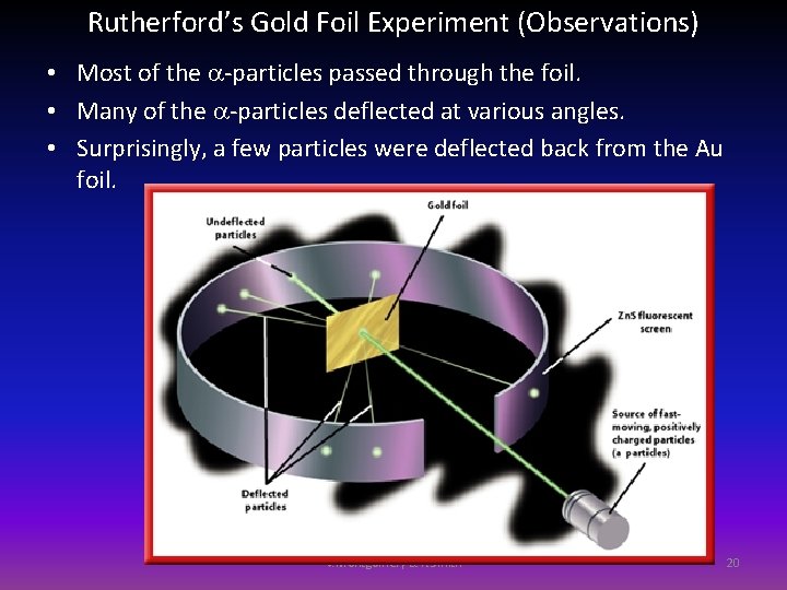 Rutherford’s Gold Foil Experiment (Observations) • Most of the -particles passed through the foil.