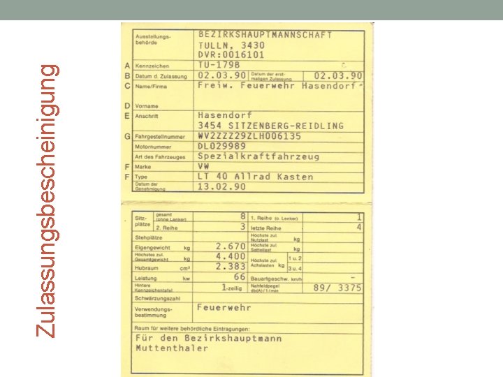 Zulassungsbescheinigung 