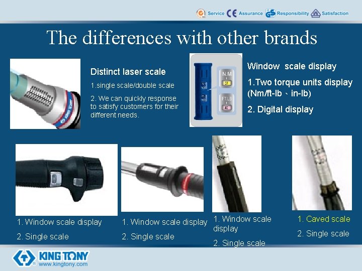 The differences with other brands Distinct laser scale 1. single scale/double scale 2. We