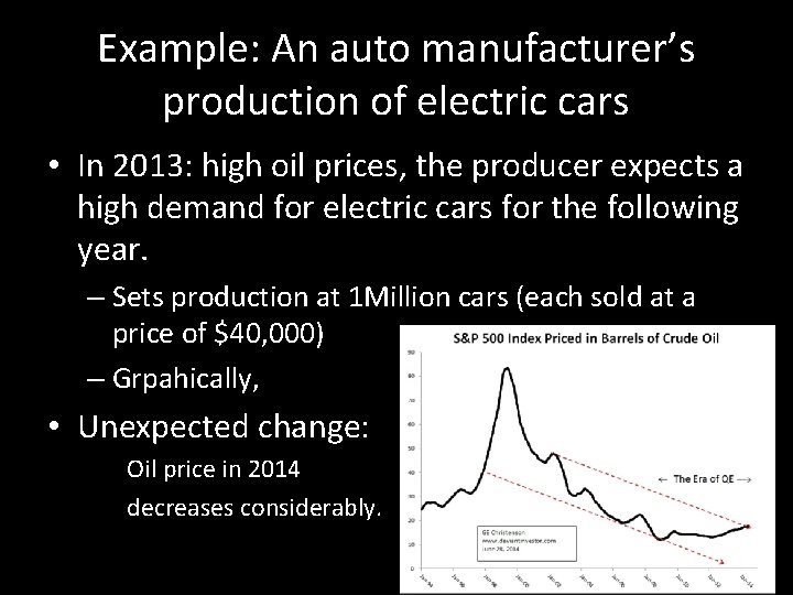 Example: An auto manufacturer’s production of electric cars • In 2013: high oil prices,