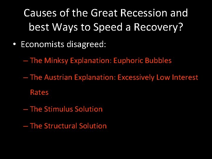 Causes of the Great Recession and best Ways to Speed a Recovery? • Economists