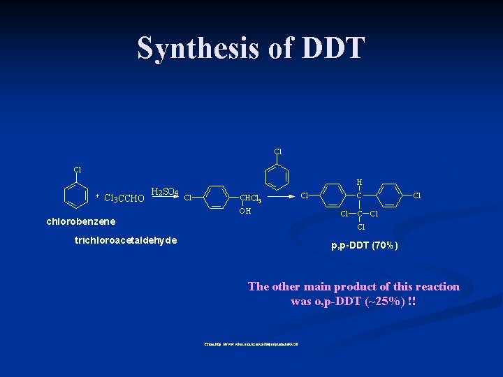 Synthesis of DDT Cl Cl Cl 3 CCHO H 2 SO 4 H Cl