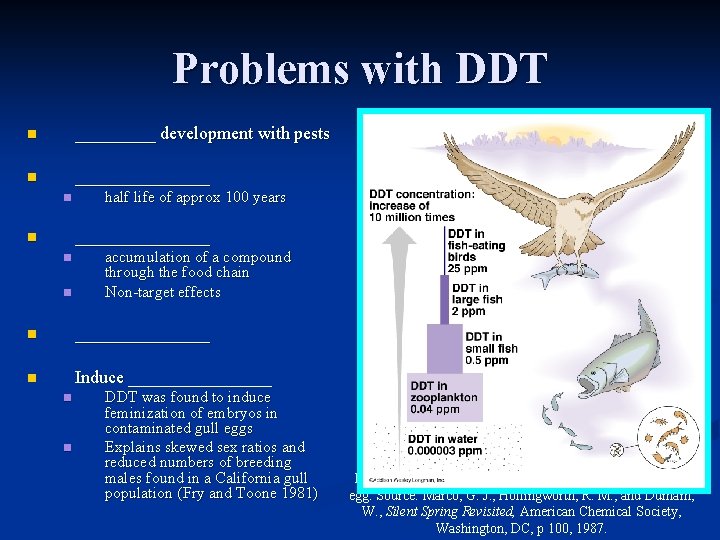 Problems with DDT n _____ development with pests n ________ n half life of
