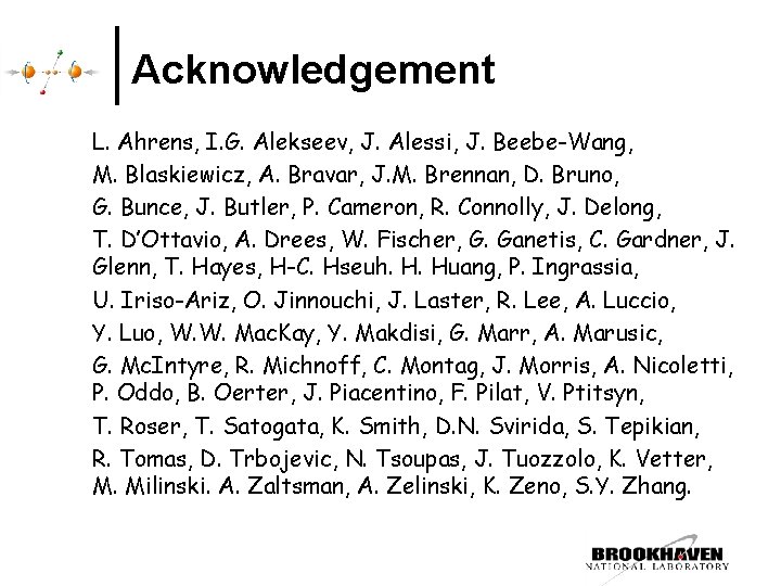 Acknowledgement L. Ahrens, I. G. Alekseev, J. Alessi, J. Beebe-Wang, M. Blaskiewicz, A. Bravar,