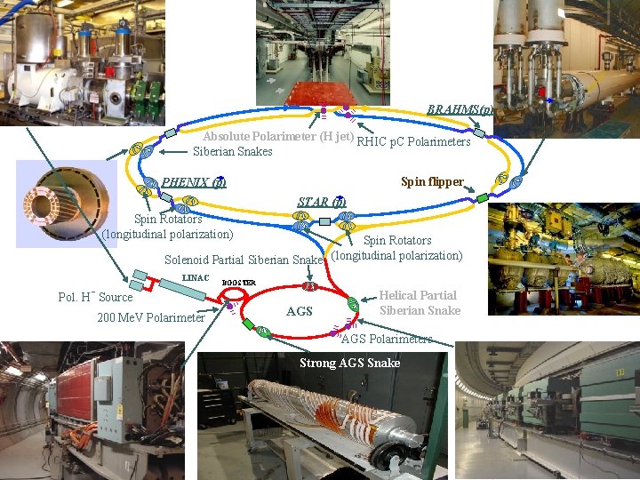 BRAHMS(p) Absolute Polarimeter (H jet) RHIC p. C Polarimeters Siberian Snakes Spin flipper PHENIX