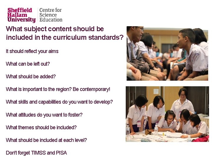 What subject content should be included in the curriculum standards? It should reflect your